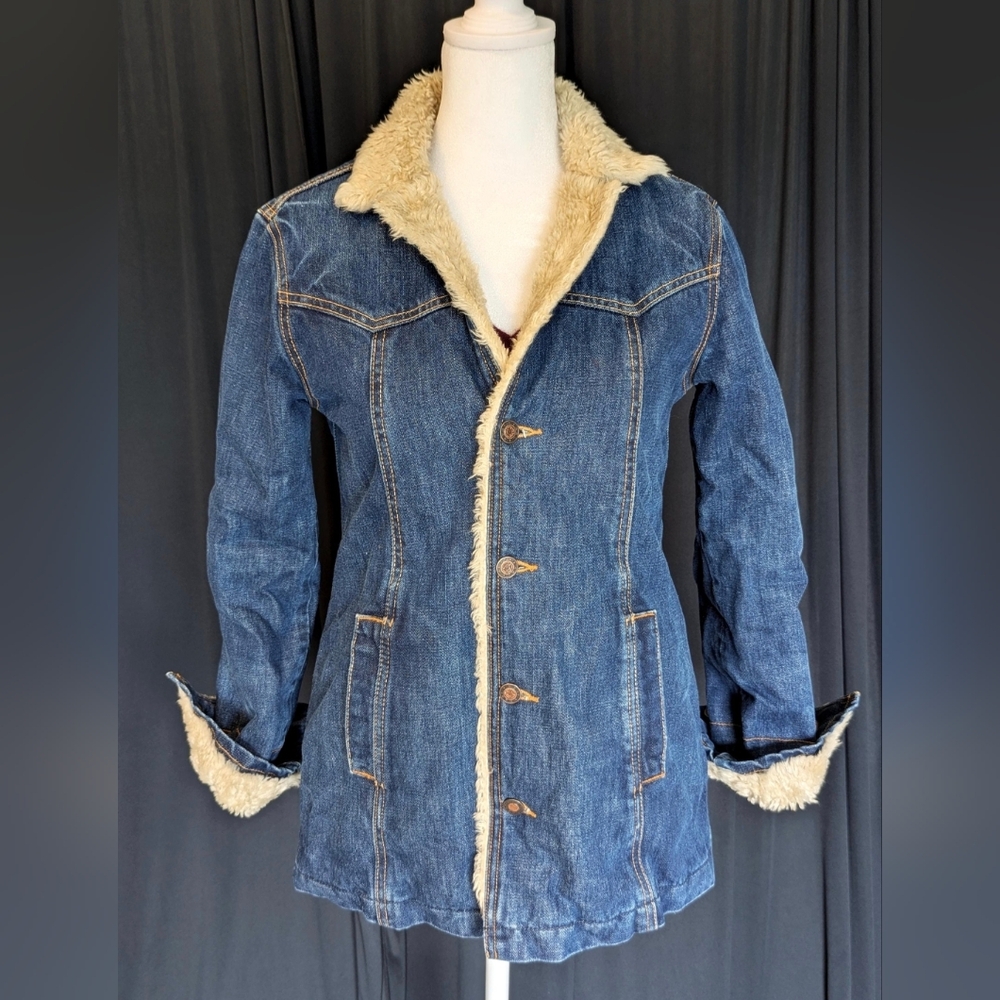 *Rare* ASO Friends And Gilmore Girls Vintage Earl Jeans Sherpa Lined Jacket Coat - Picture 3 of 7